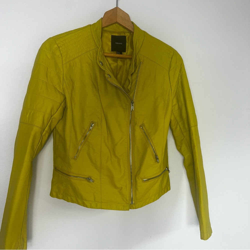 Forever 21 Mustard Vegan Leather Full Zip Moto Jacket